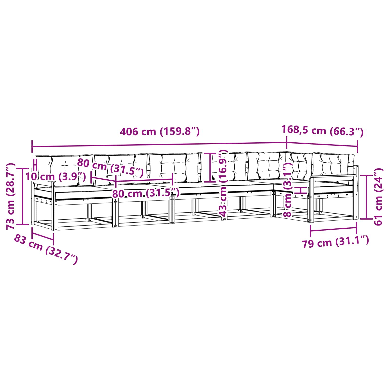 Set vanjskih sofa s jastukom 6 pcs Prirodna i svjetlosiva