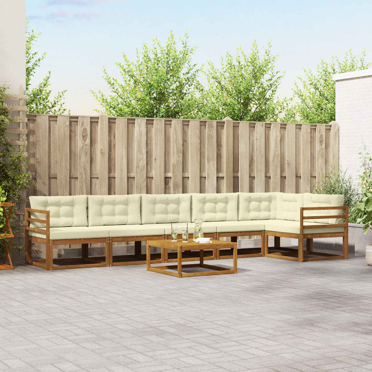 Set vanjskih sofa s jastukom 7 pcs Prirodna i krem