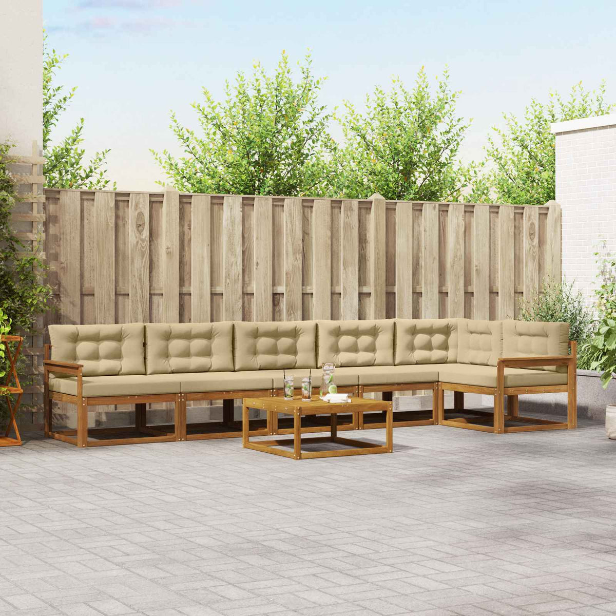 Set vanjskih sofa s jastukom 7 pcs Prirodna i bež