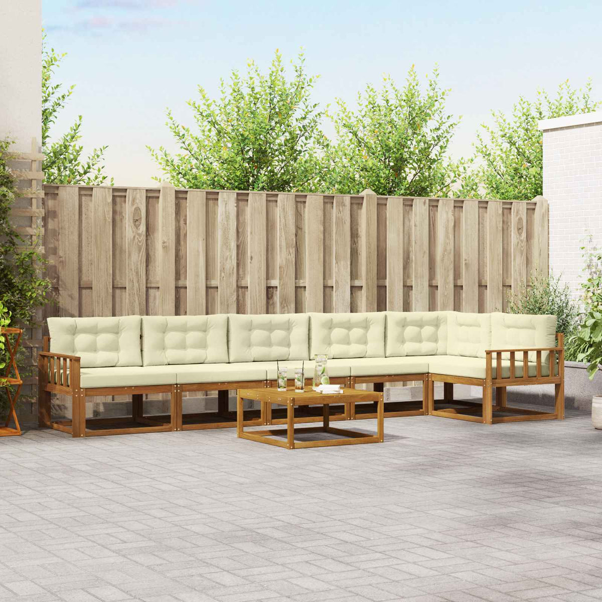 Set vanjskih sofa s jastukom 7 pcs Prirodna i krem