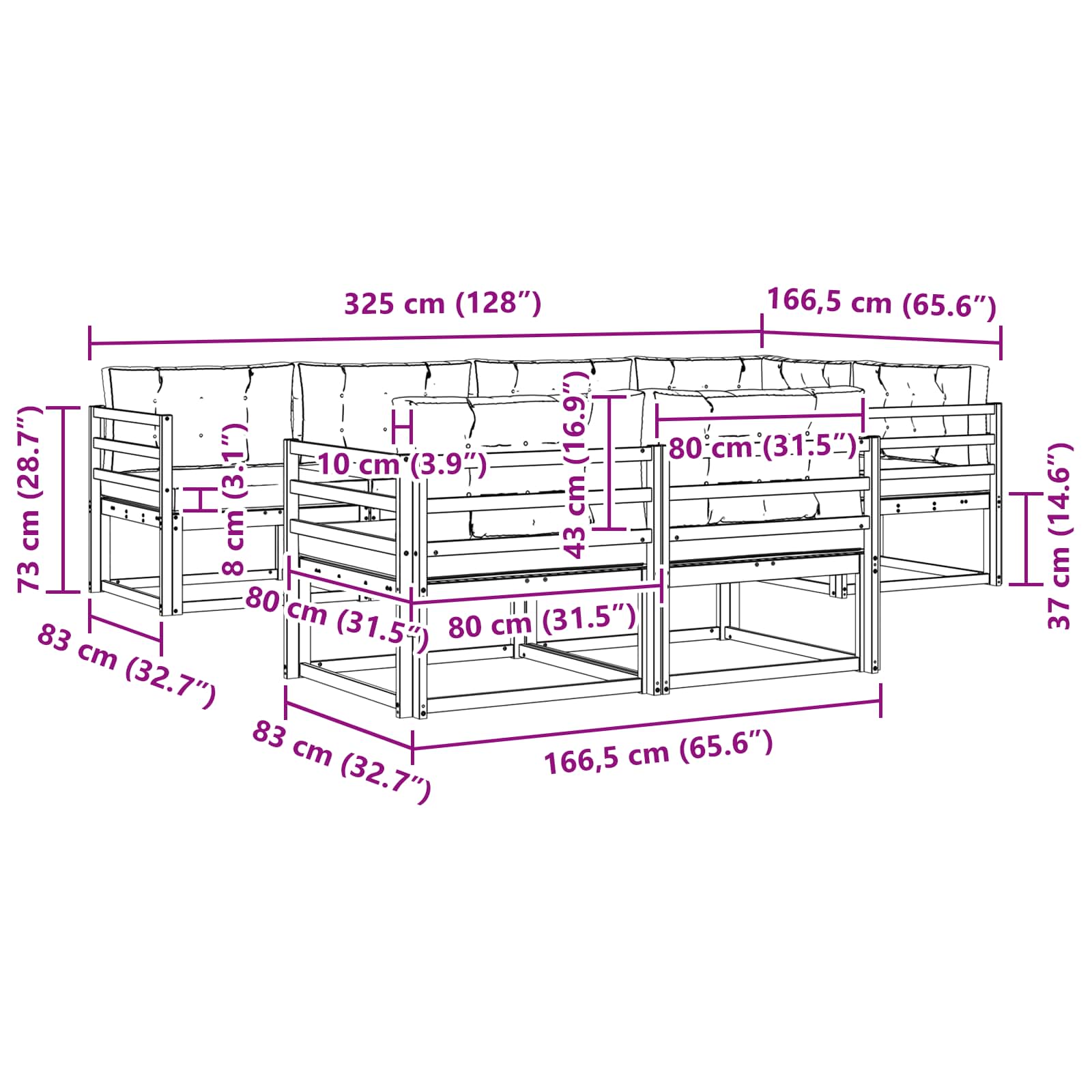 Set vanjskih sofa s jastukom 7 pcs Prirodna i svjetlosiva