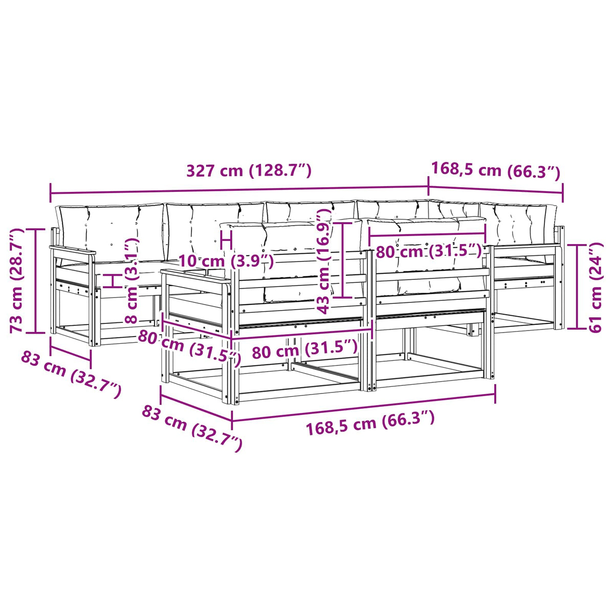Set vanjskih sofa s jastukom 7 pcs Prirodna i svjetlosiva