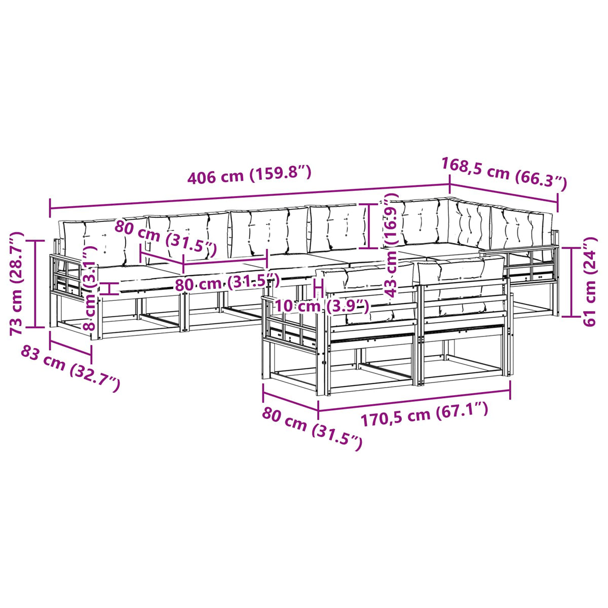 Set vanjskih sofa 8 kom. Prirodna i svjetlosiva