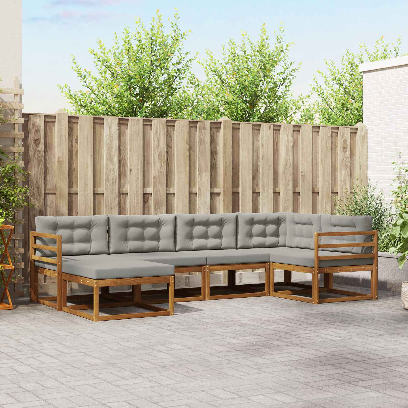 Set vanjskih sofa s jastukom 6 pcs Prirodna i svjetlosiva