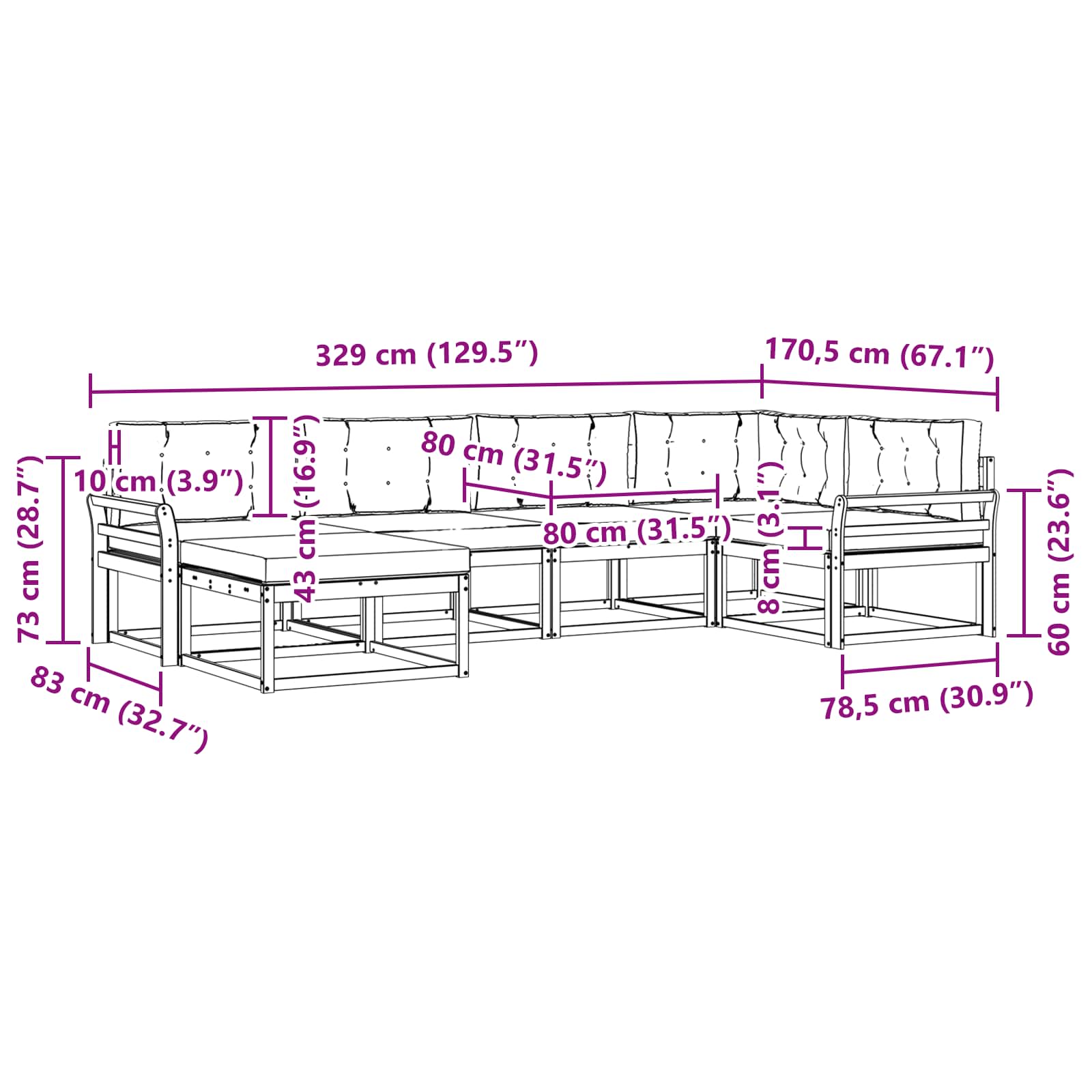 Set vanjskih sofa s jastukom 6 pcs Prirodna i svjetlosiva