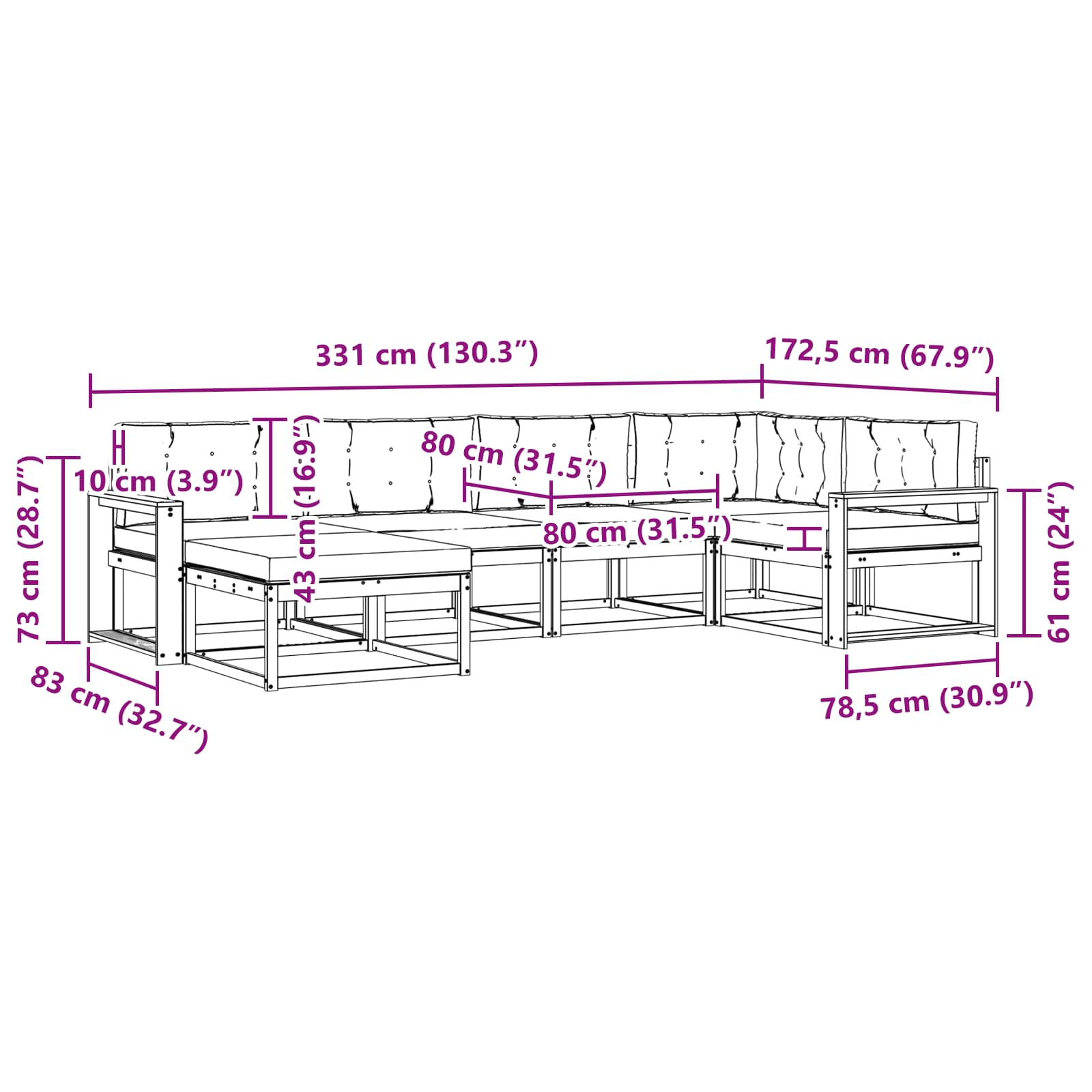 Set vanjskih sofa s jastukom 6 pcs Prirodna i svjetlosiva