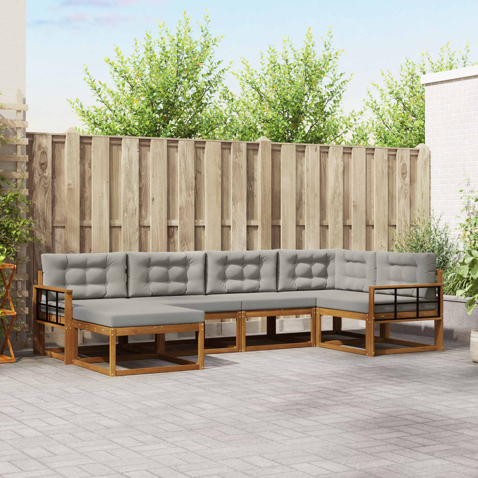Set vanjskih sofa s jastukom 6 pcs Prirodna i svjetlosiva