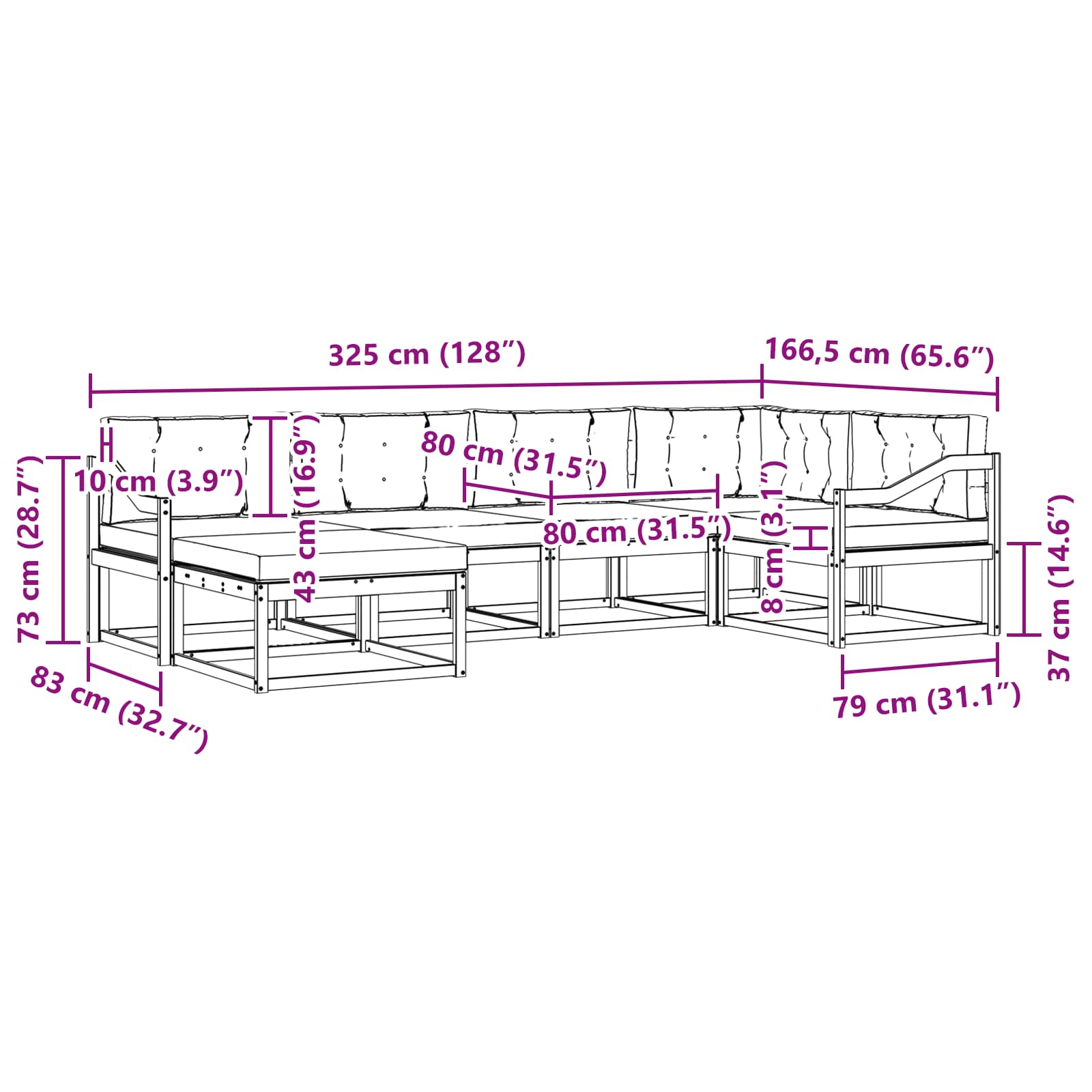 Set vanjskih sofa s jastukom 6 pcs Prirodna i svjetlosiva