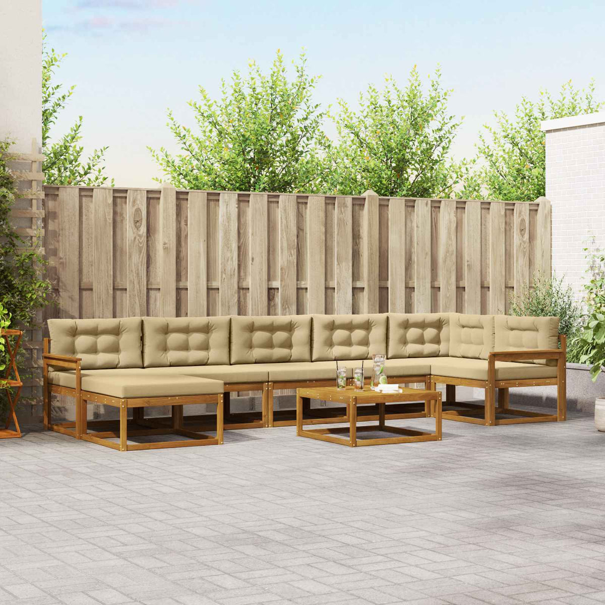 Set vanjskih sofa s jastukom 8 pcs Prirodna i bež