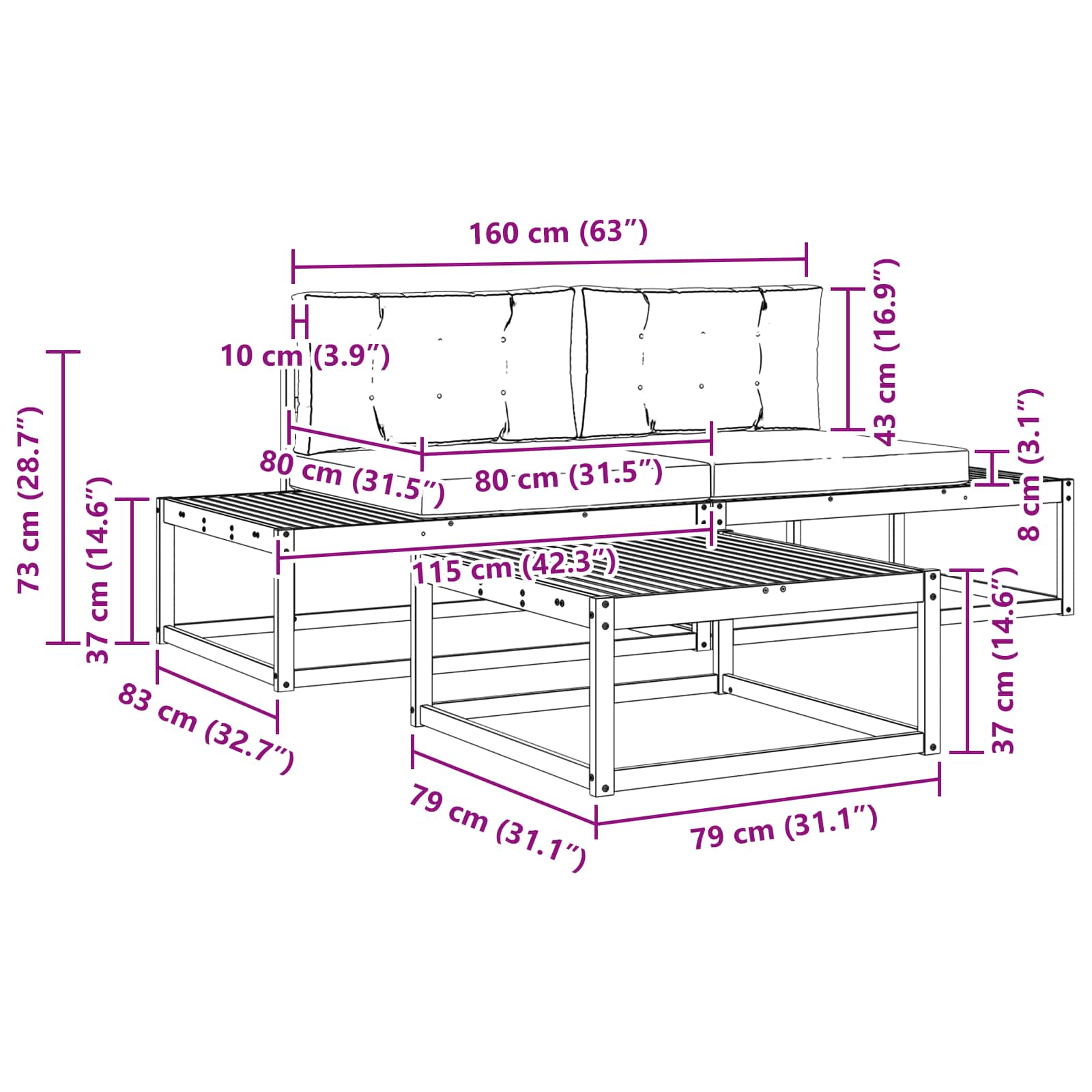 Set vanjskih sofa s jastukom Prirodna i krem