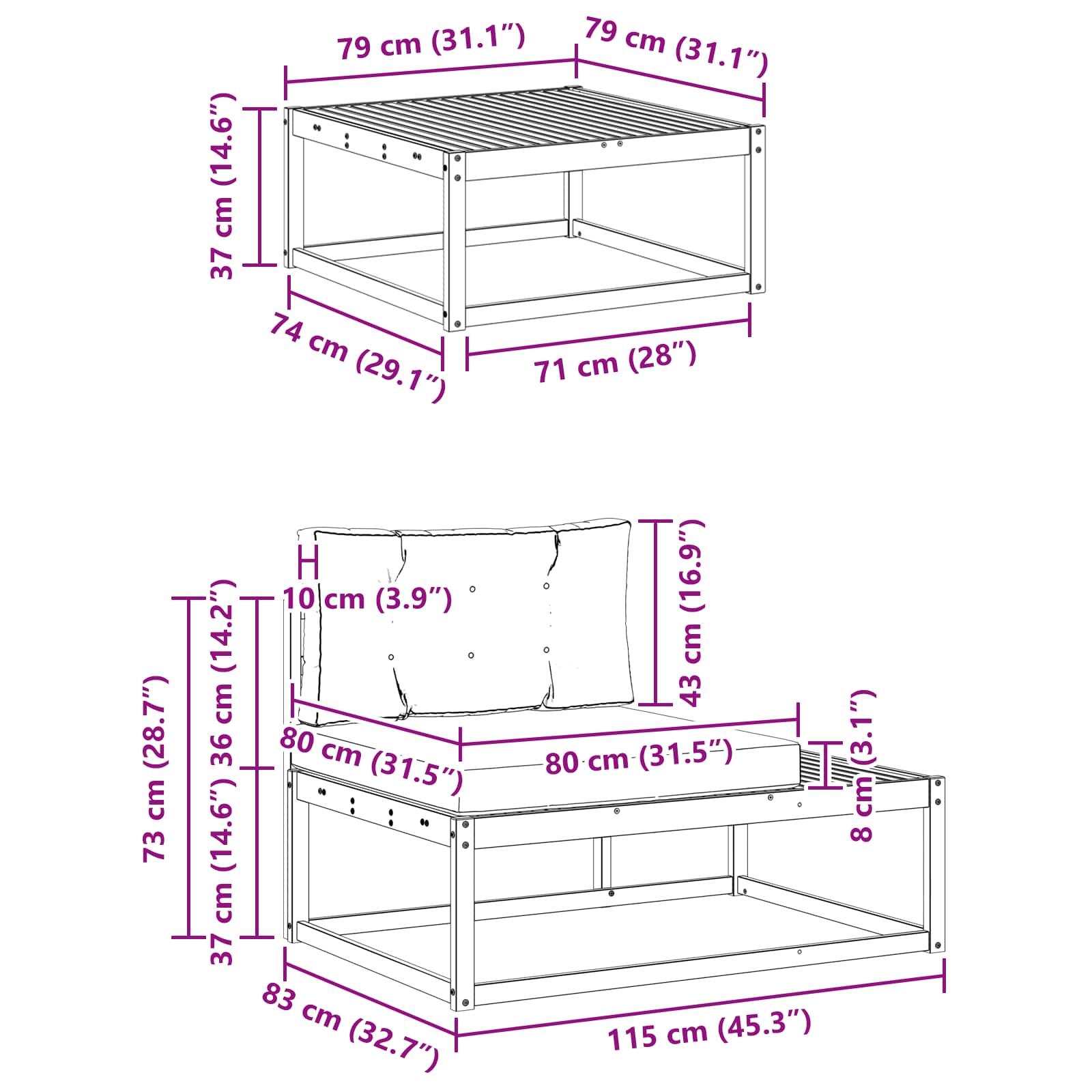 Set vanjskih sofa s jastukom Prirodna i krem