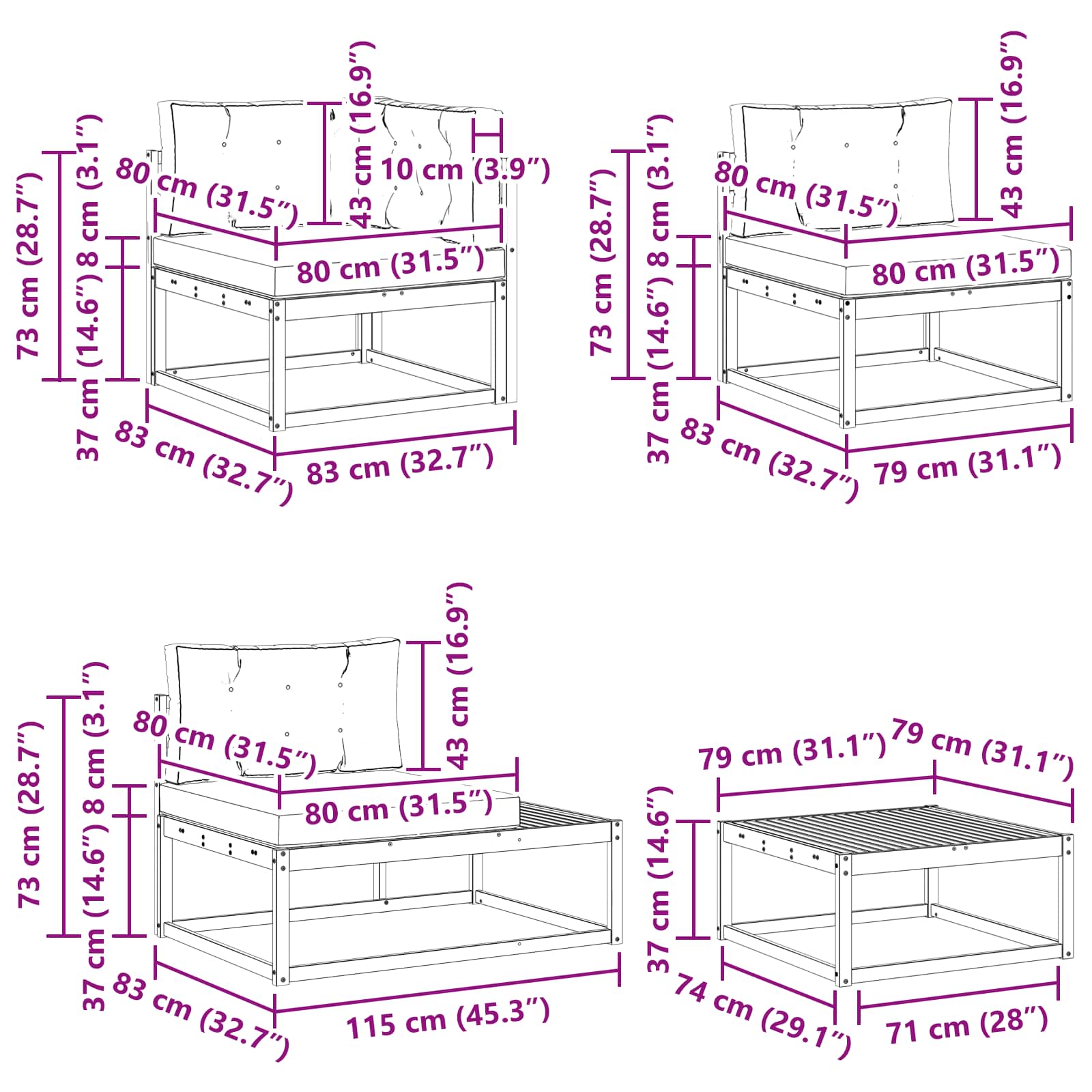 Set vanjskih sofa Prirodna i antracit
