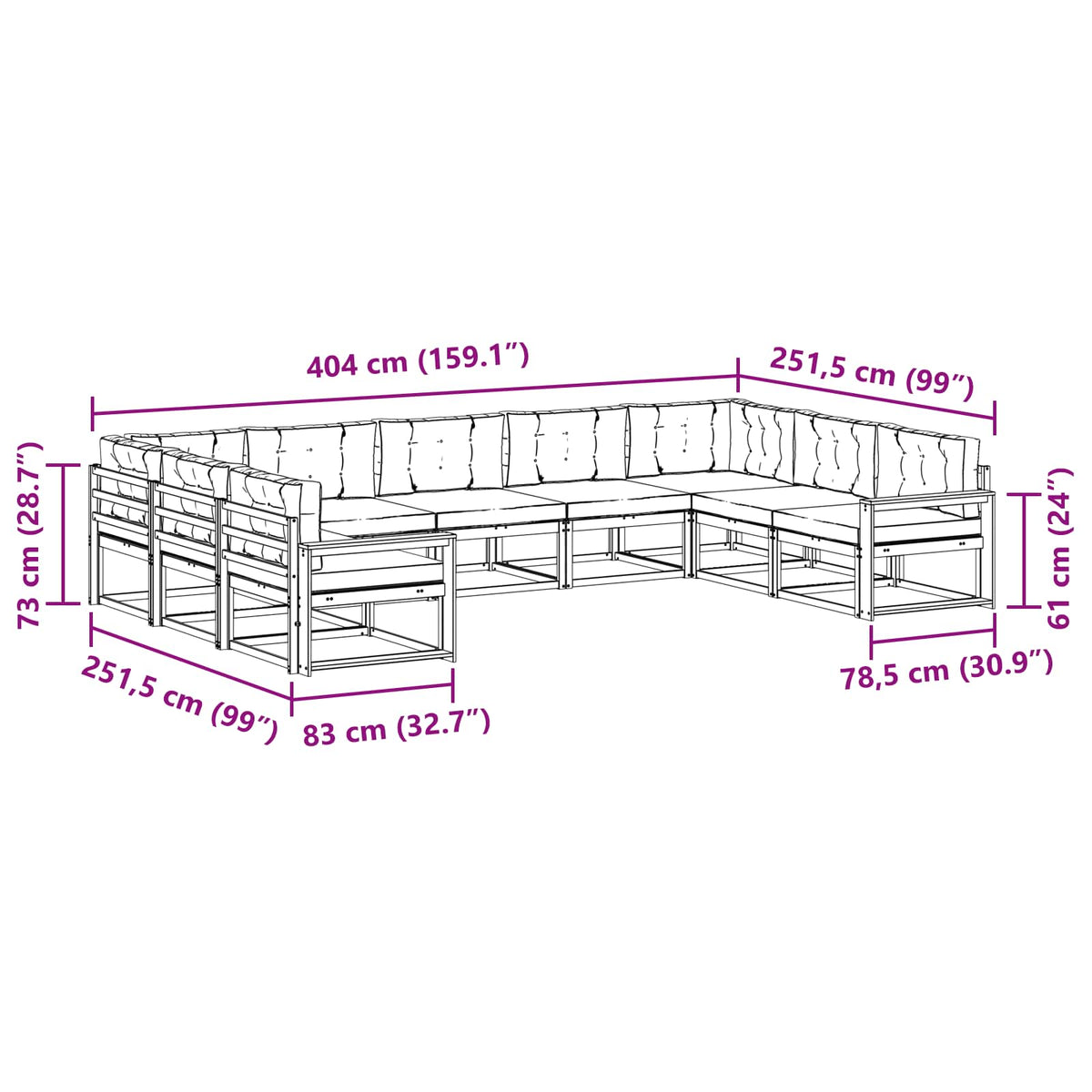 Set vanjskih sofa 9 kom. Prirodna i antracit Smeđa 404 x 251,5 x 73 cm