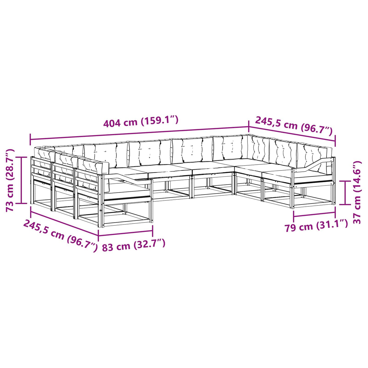 Set vanjskih sofa 9 kom. Prirodna i krem Smeđa 404 x 245,5 x 73 cm