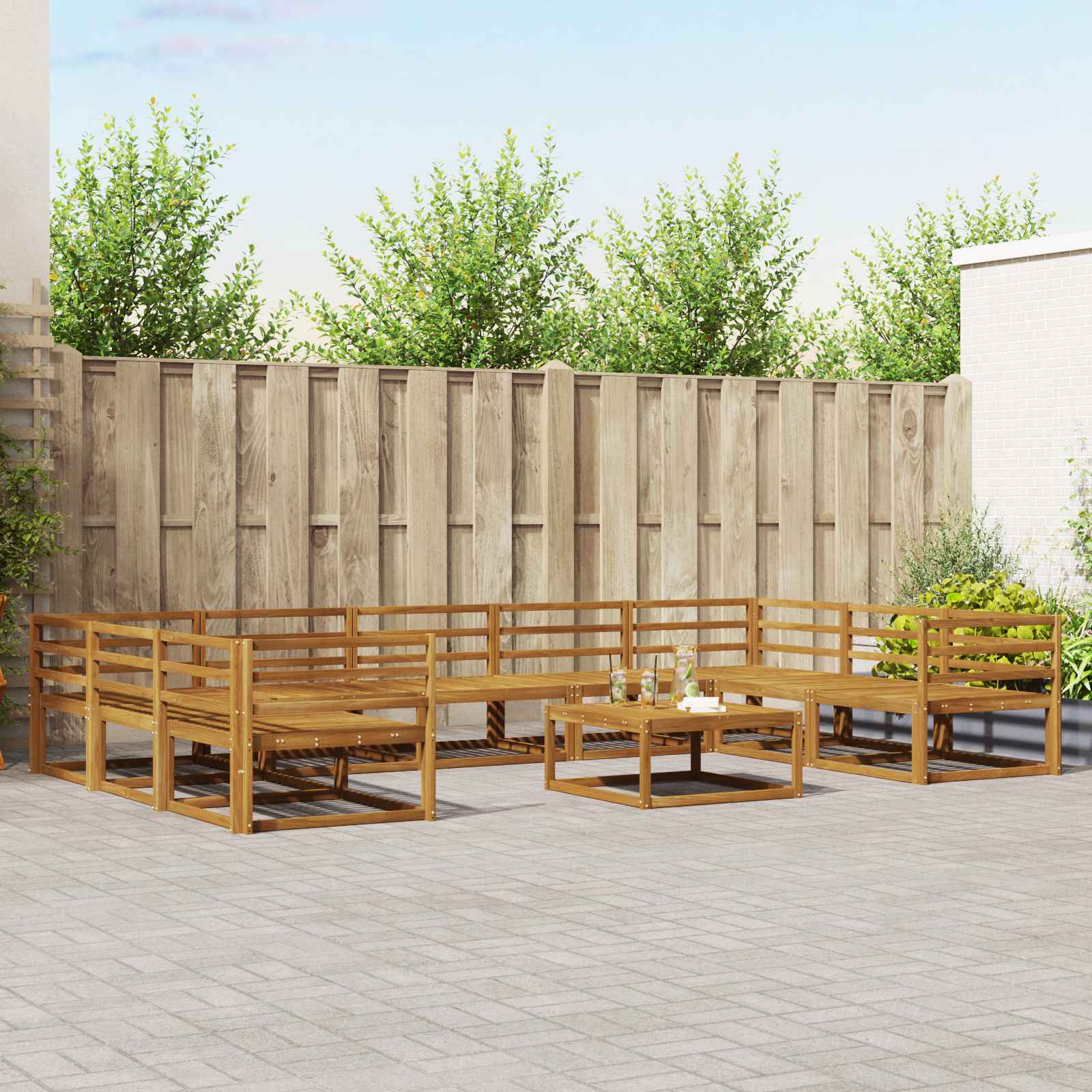 Set vanjskih sofa 10 pcs Prirodna Čvrsto drvo akacije