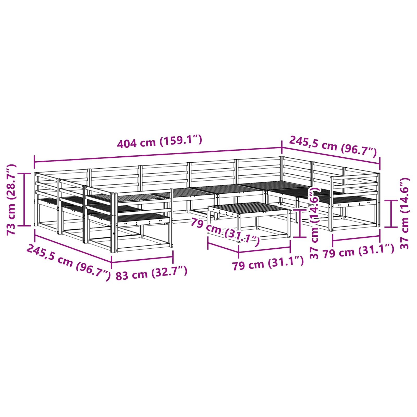 Set vanjskih sofa 10 pcs Prirodna Čvrsto drvo akacije