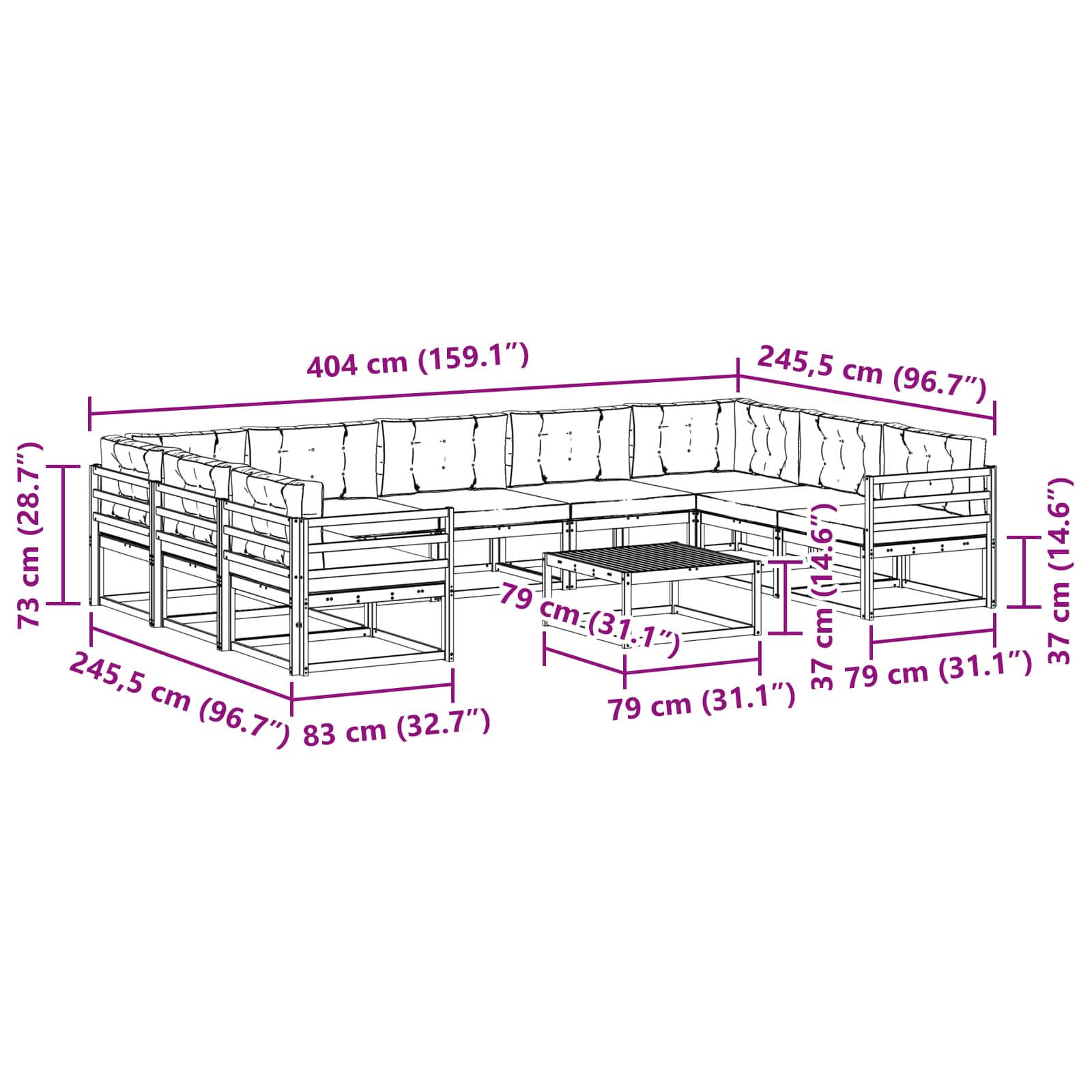 Set vanjskih sofa s jastukom 10 pcs Prirodna i antracit