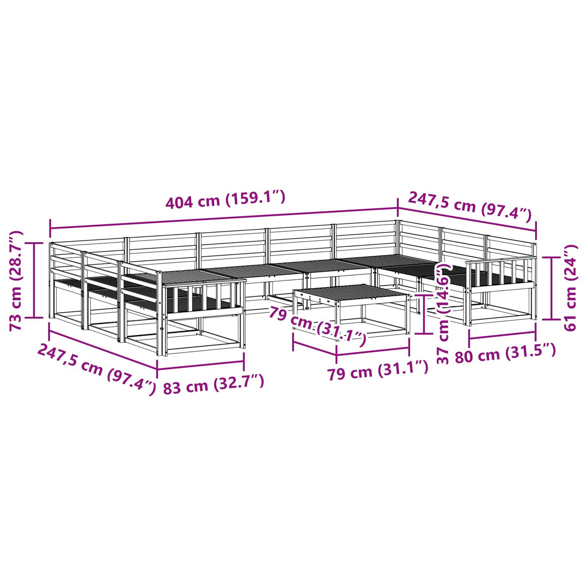 Set vanjskih sofa 10 pcs Prirodna Čvrsto drvo akacije