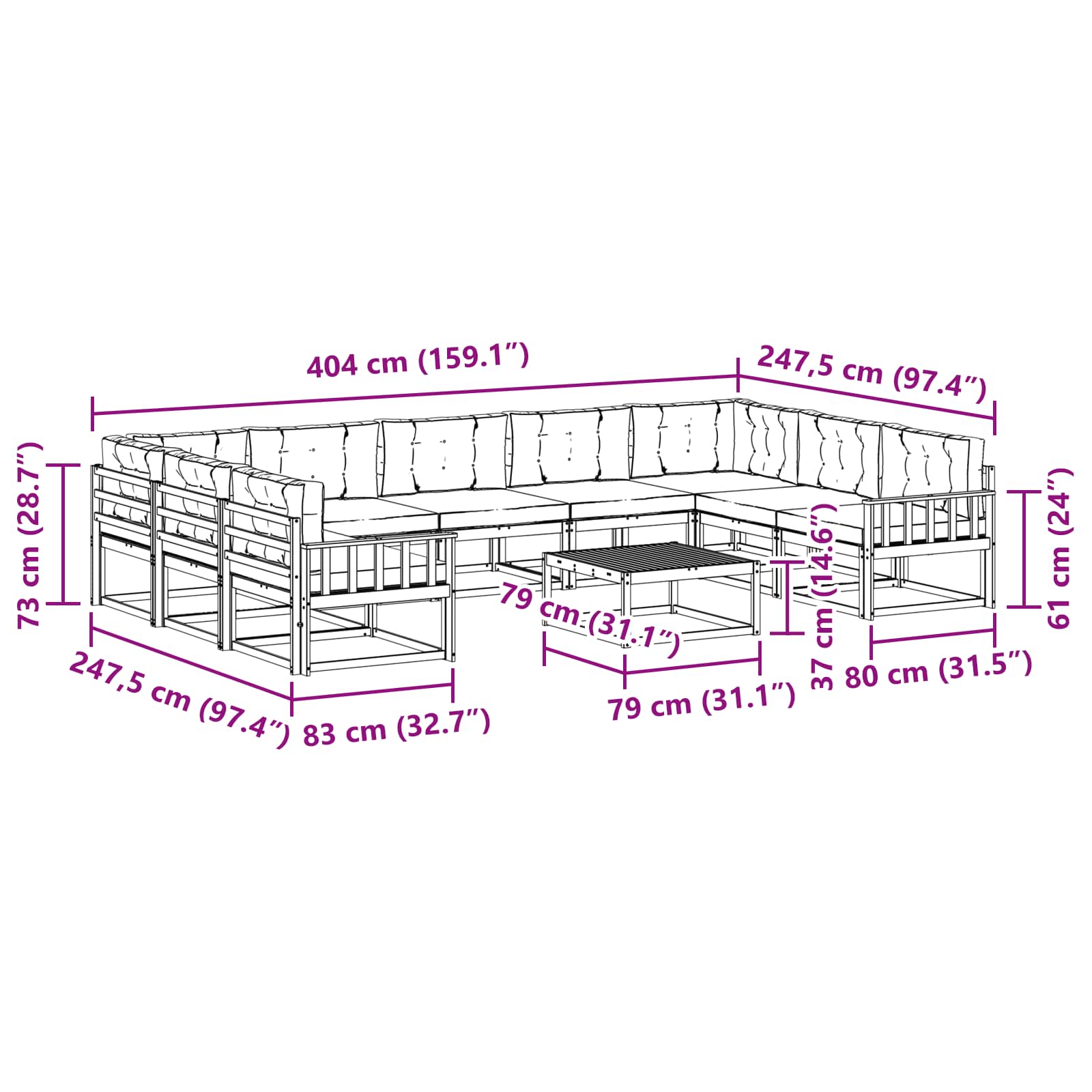 Set vanjskih sofa s jastukom 10 pcs Prirodna i antracit