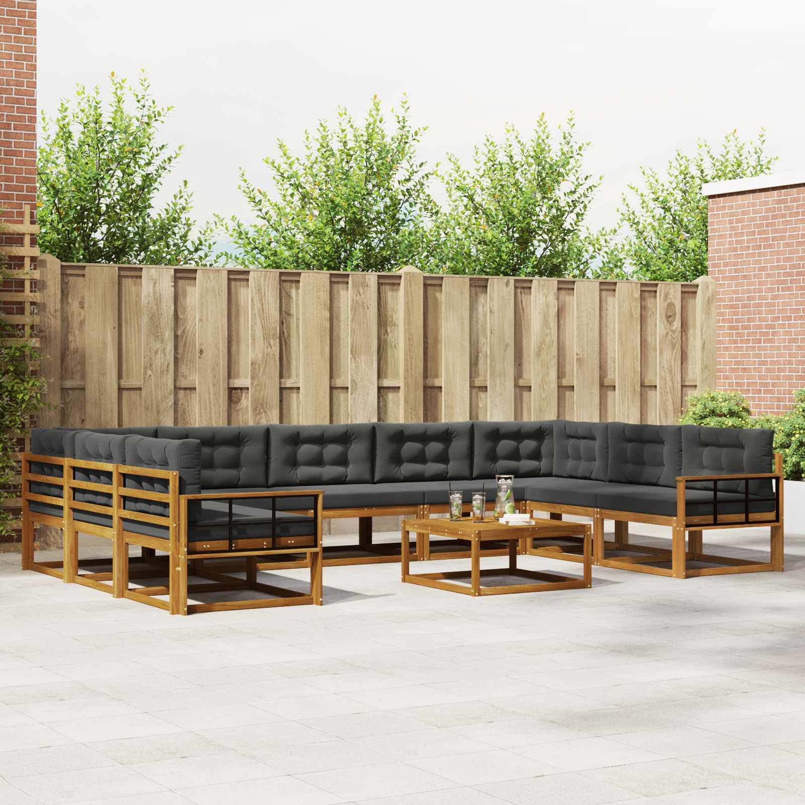 Set vanjskih sofa s jastukom 10 pcs Prirodna i antracit