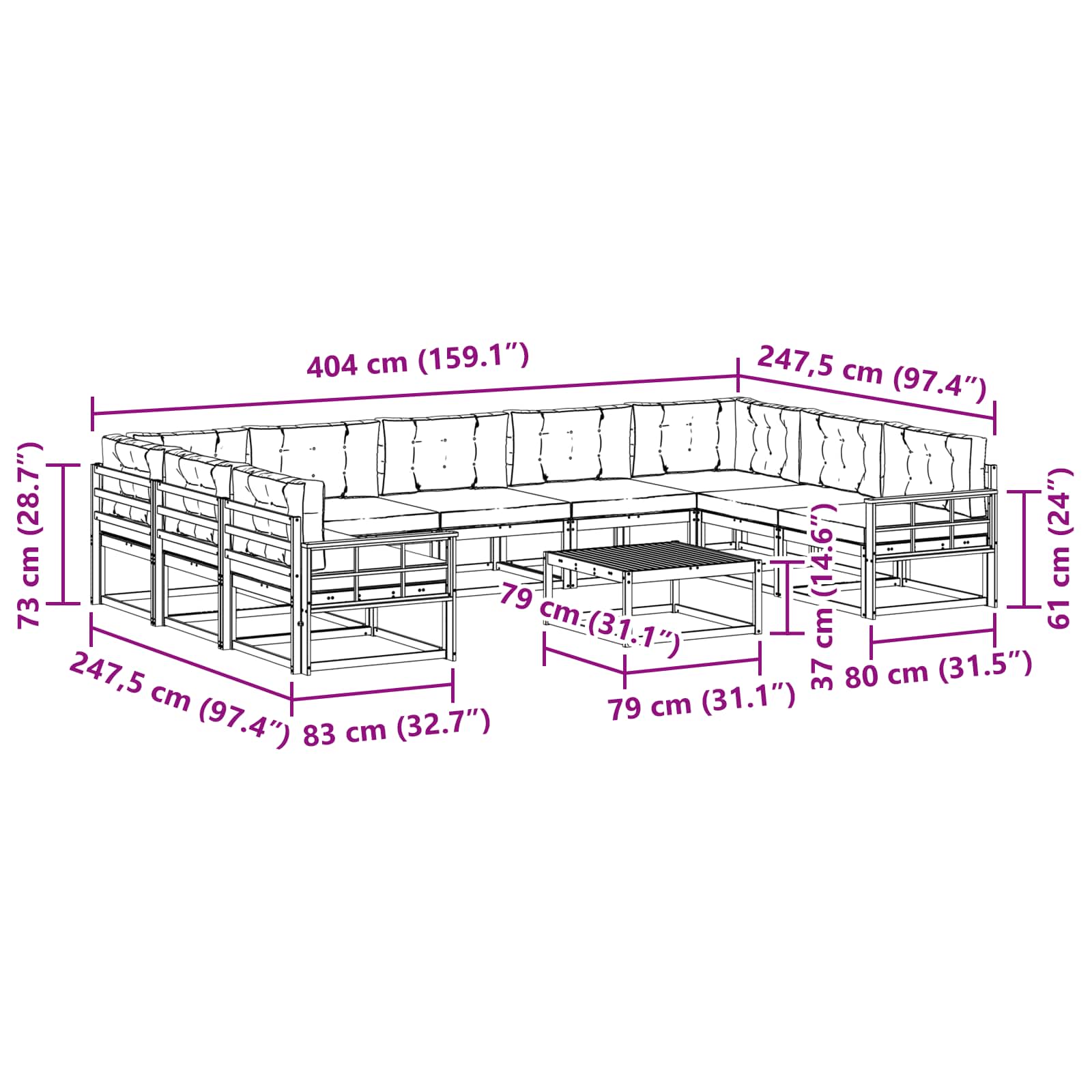 Set vanjskih sofa s jastukom 10 pcs Prirodna i antracit