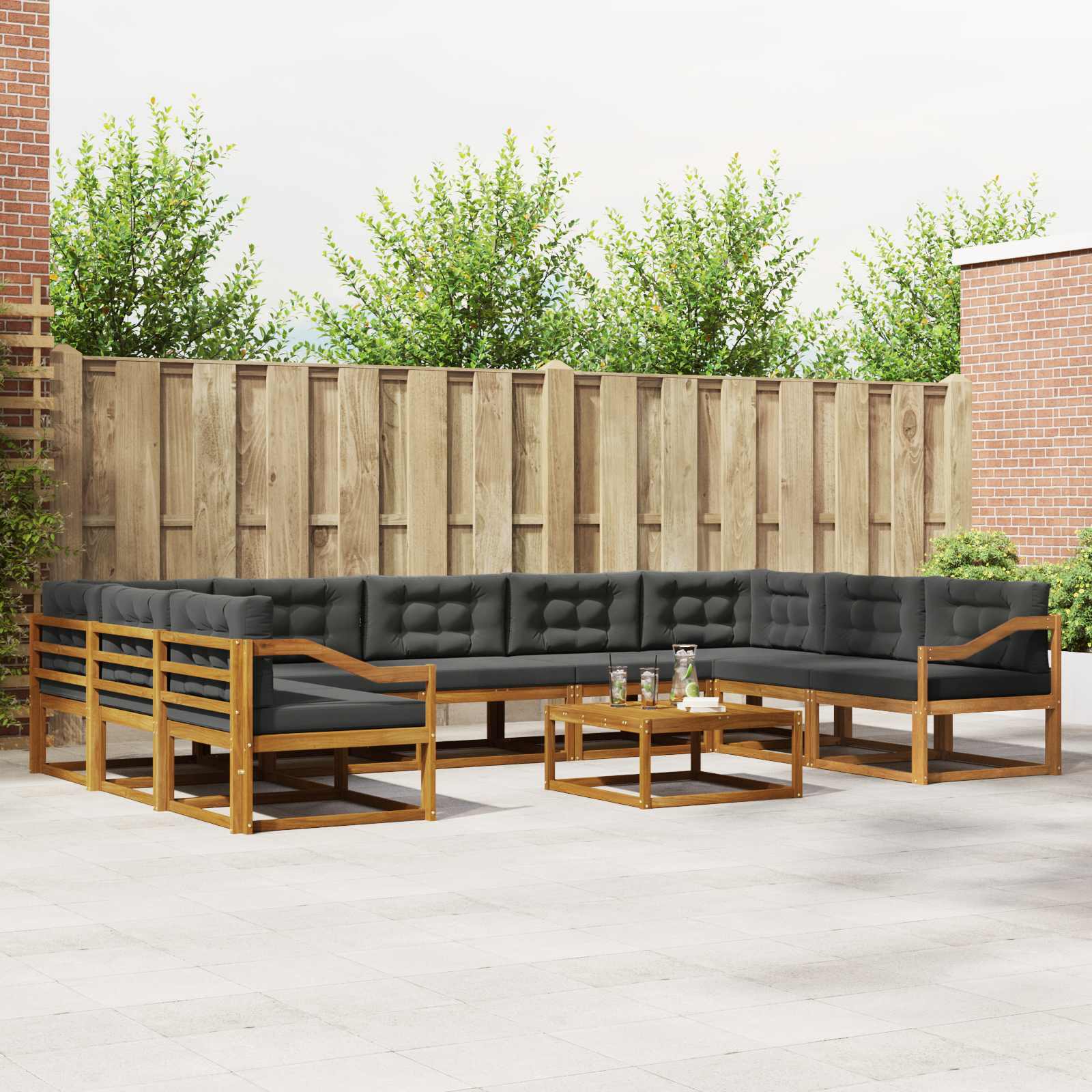 Set vanjskih sofa s jastukom 10 pcs Prirodna i antracit