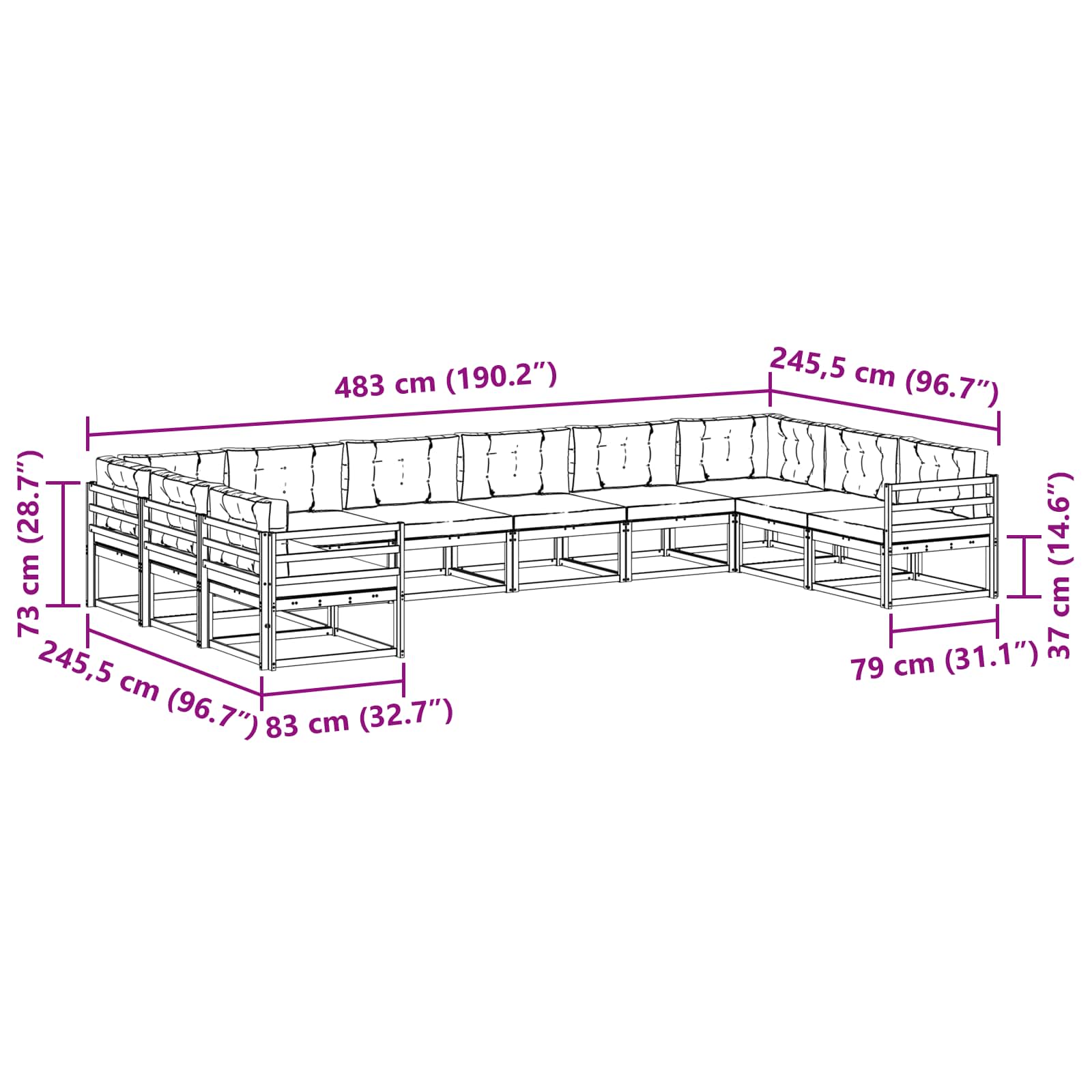 Set vanjskih sofa s jastukom 10 pcs Prirodna i antracit