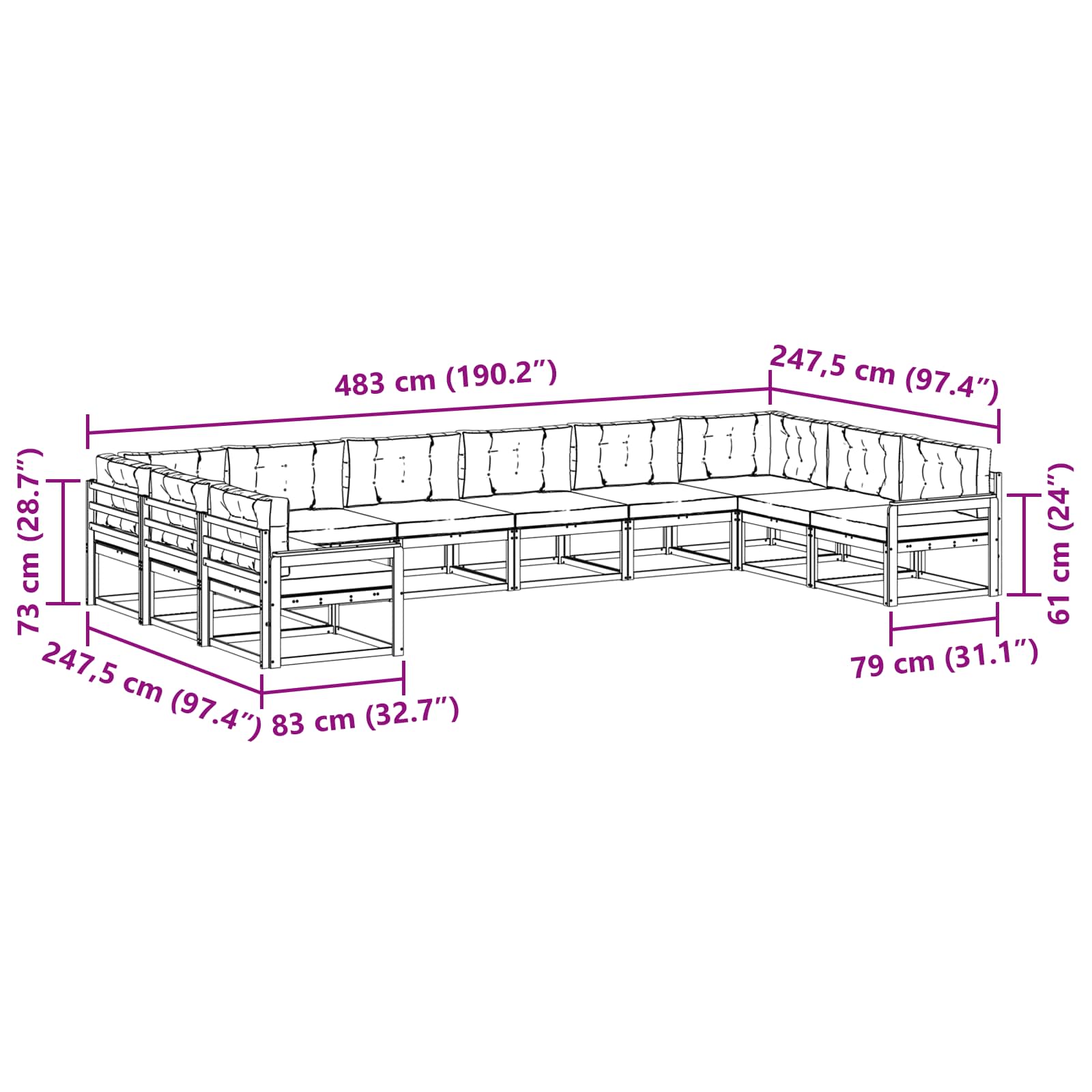 Set vanjskih sofa s jastukom 10 pcs Prirodna i antracit