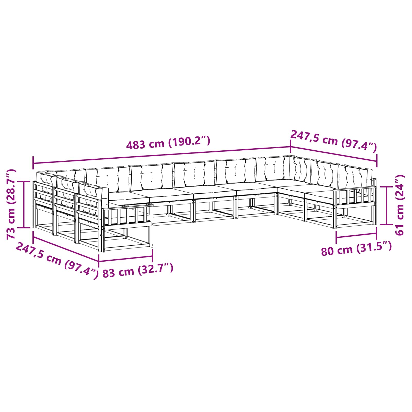 Set vanjskih sofa s jastukom 10 pcs Prirodna i antracit