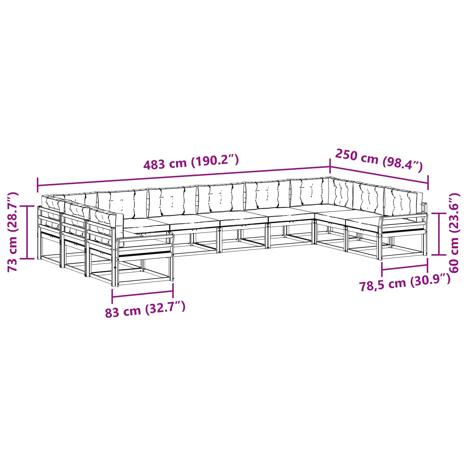 Set vanjskih sofa s jastukom 10 pcs Prirodna i antracit