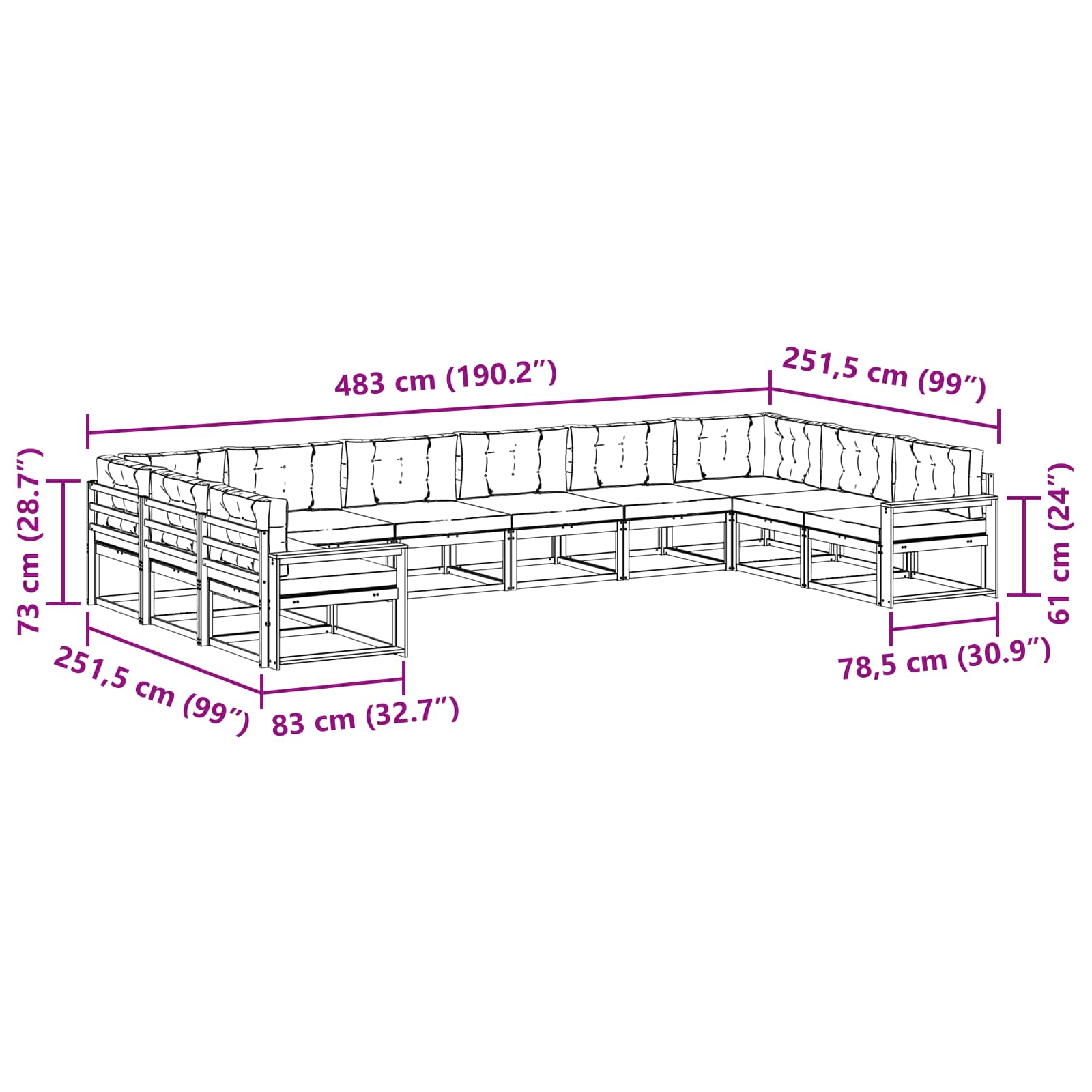 Set vanjskih sofa s jastukom 10 pcs Prirodna i antracit