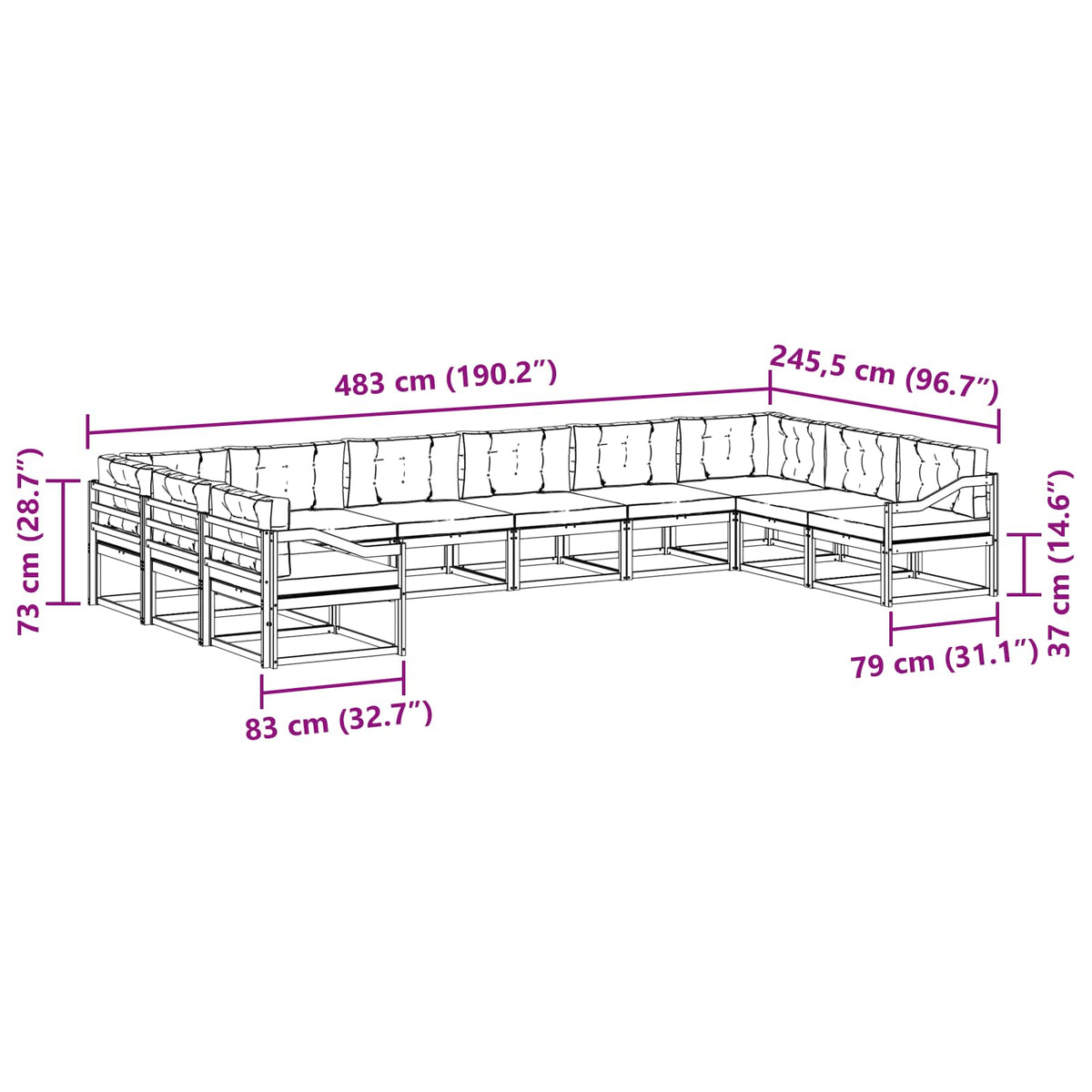 Set vanjskih sofa 10 kom. Prirodna i antracit Smeđa 483 x 245,5 x 73 cm