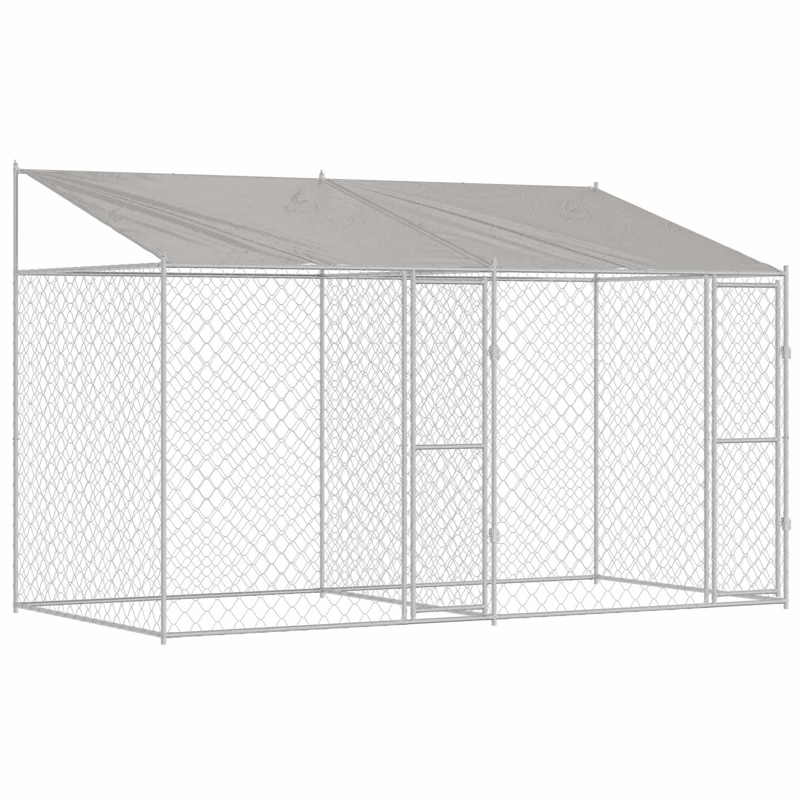 Kavez za psa s krovom Srebrno 400 x 200 x 256 cm Čelik i PE