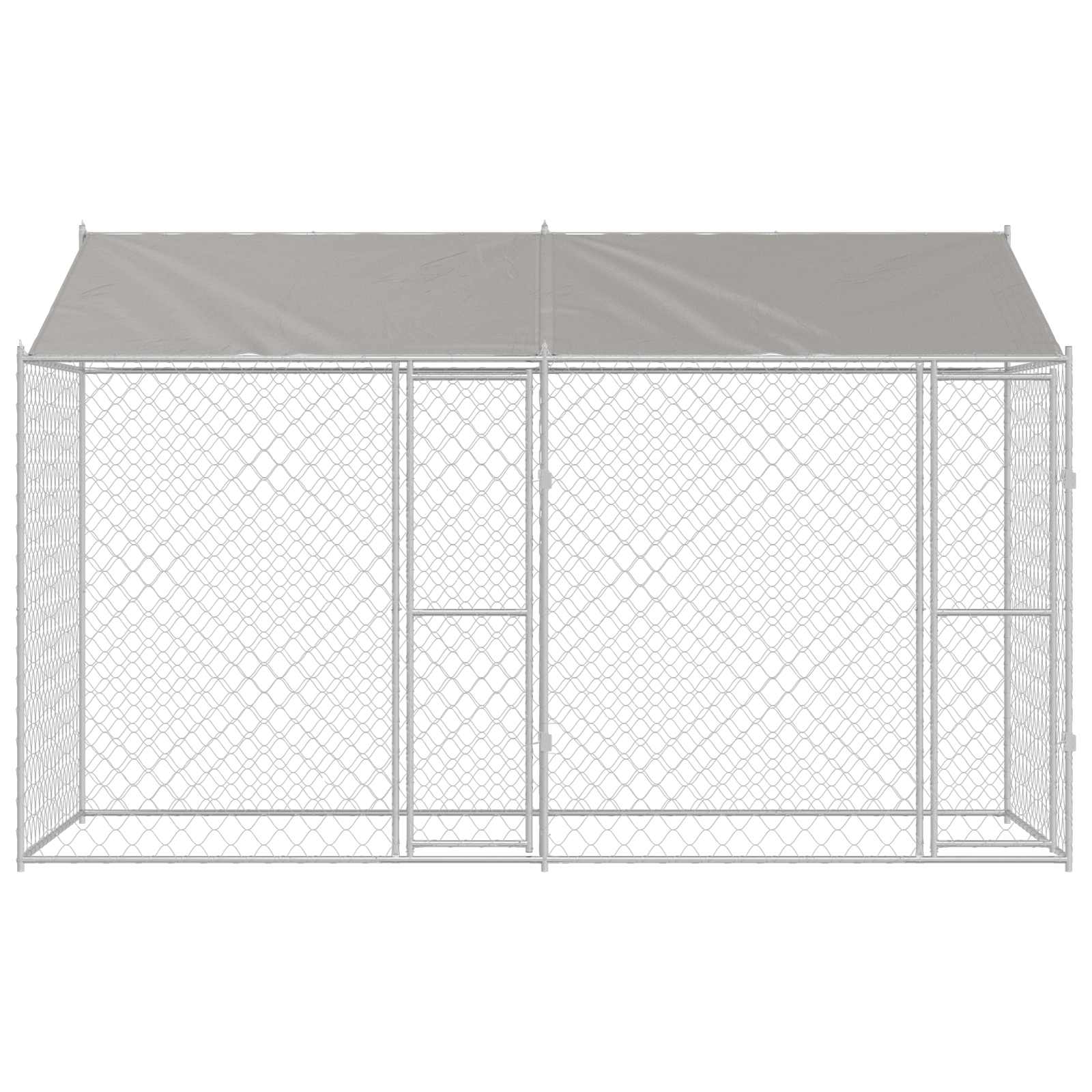 Kavez za psa s krovom Srebrno 400 x 200 x 256 cm Čelik i PE
