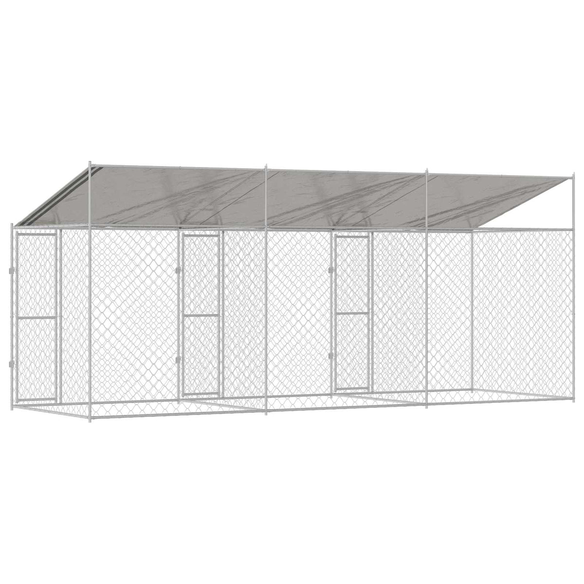 Kavez za psa s krovom Srebrno 600 x 200 x 256 cm Čelik i PE