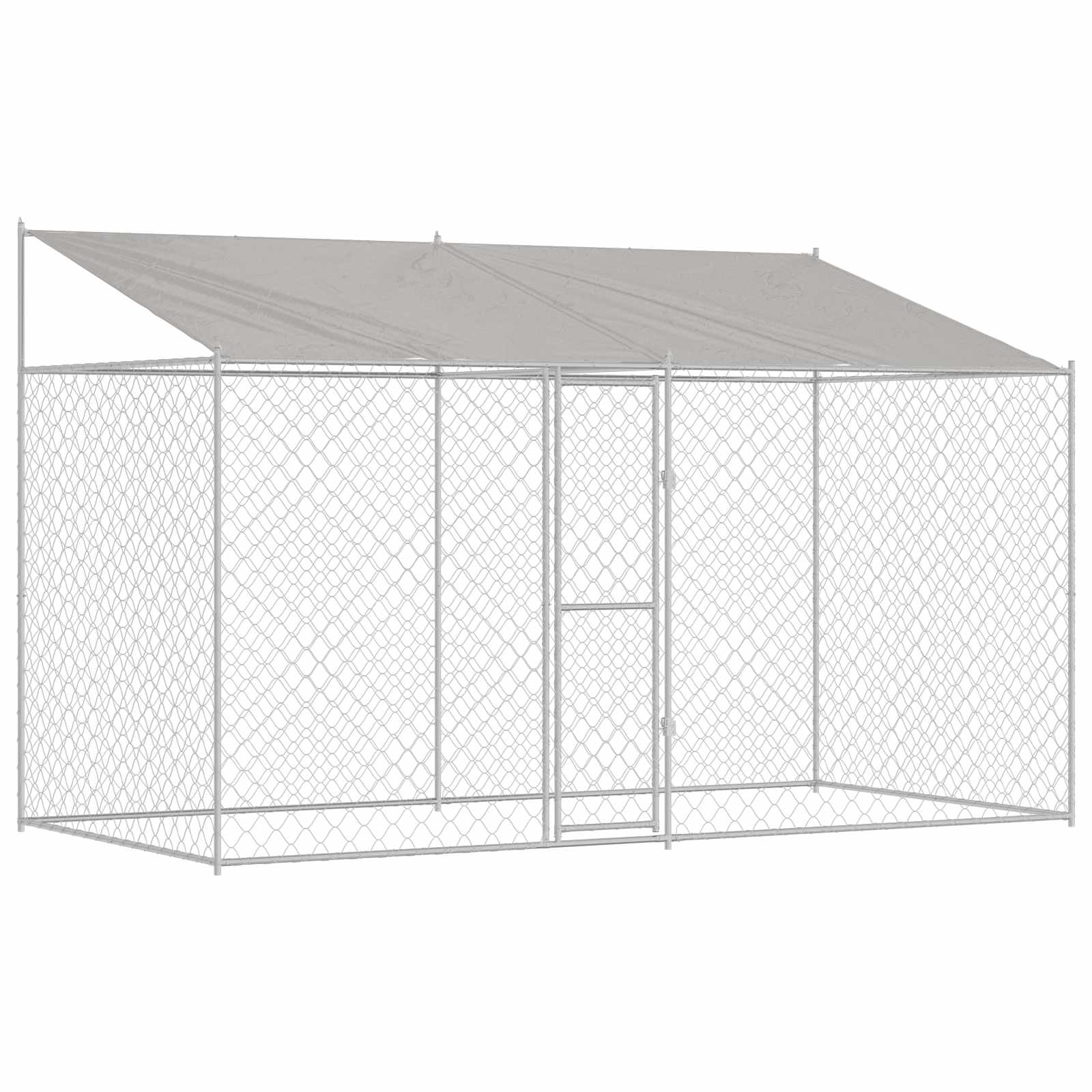 Kavez za psa s krovom Srebrno 400 x 200 x 256 cm Čelik i PE