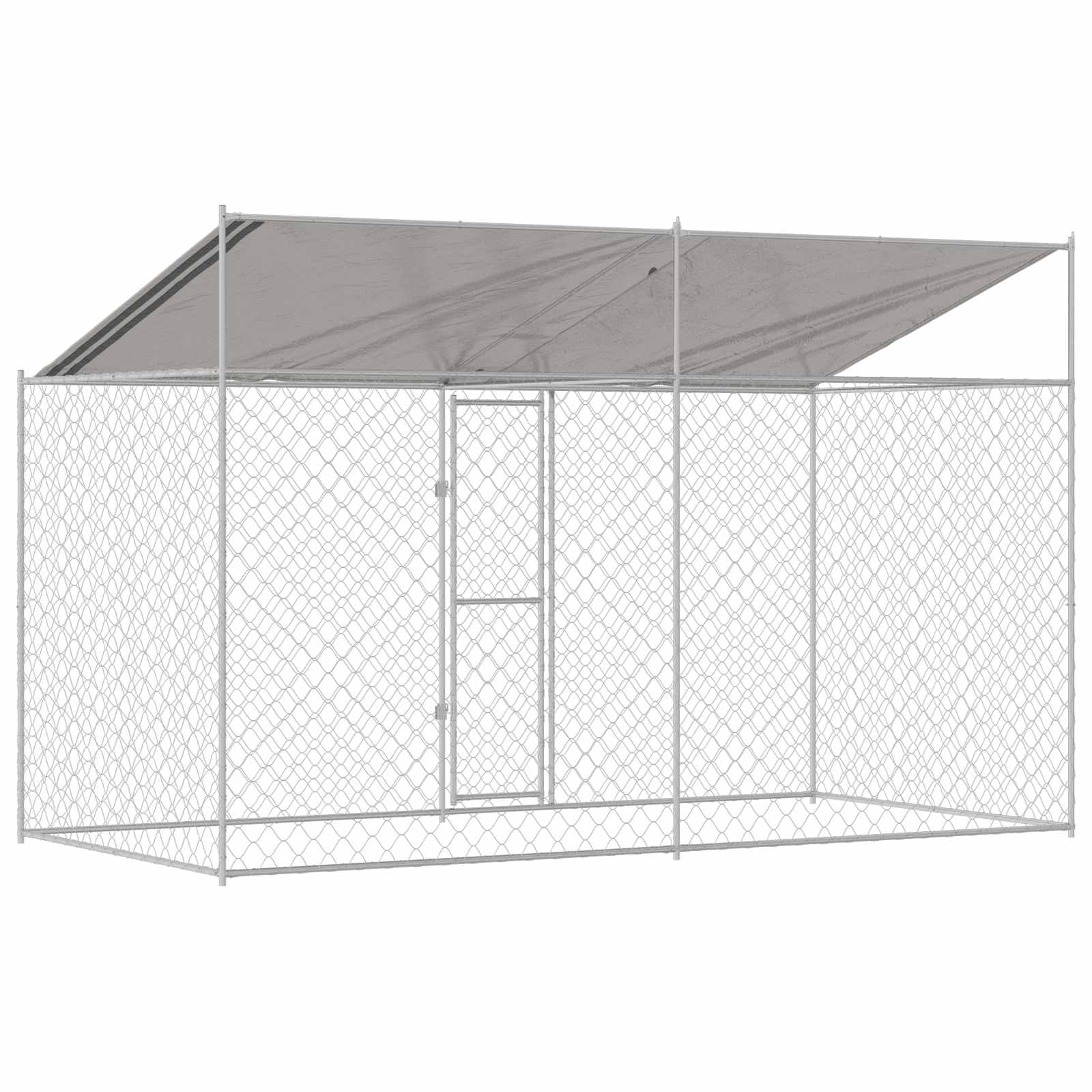 Kavez za psa s krovom Srebrno 400 x 200 x 256 cm Čelik i PE