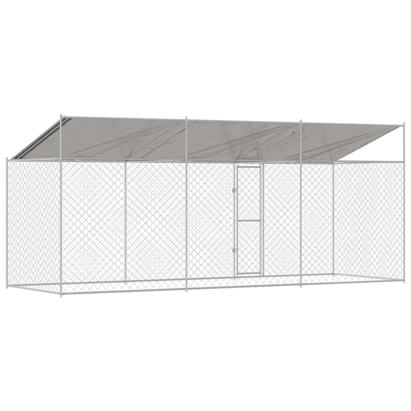 Kavez za psa s krovom Srebrno 600 x 200 x 256 cm Čelik i PE