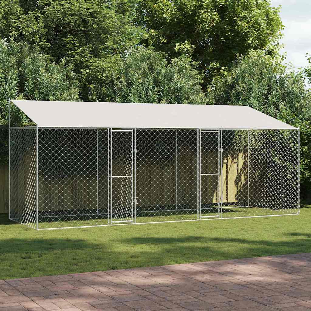 Kavez za psa s krovom Srebrno 600 x 200 x 256 cm Čelik i PE