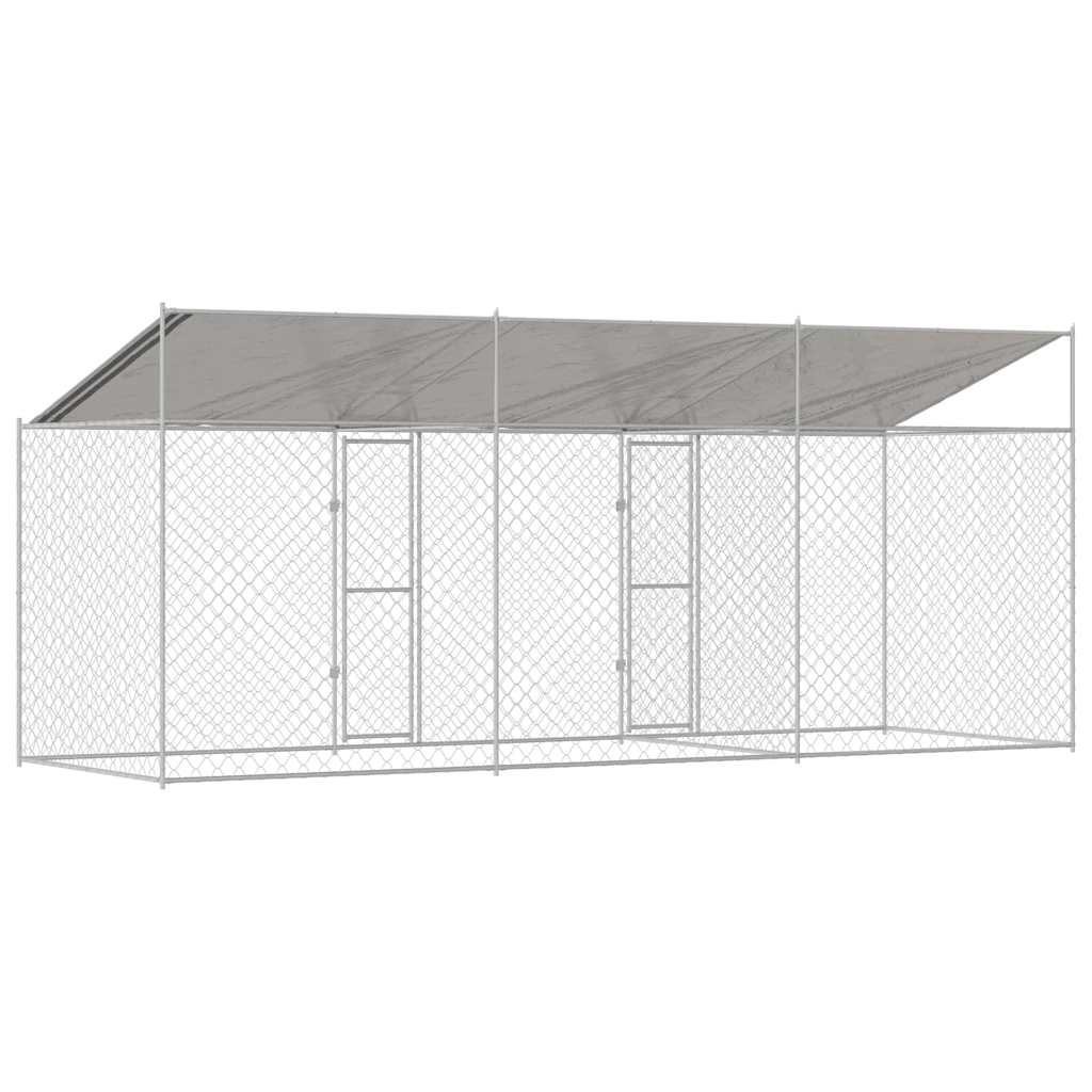 Kavez za psa s krovom Srebrno 600 x 200 x 256 cm Čelik i PE