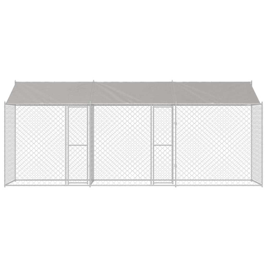 Kavez za psa s krovom Srebrno 600 x 200 x 256 cm Čelik i PE