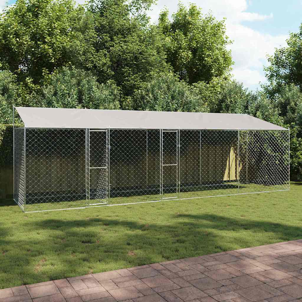 Kavez za psa s krovom Srebrno 800 x 200 x 256 cm Čelik i PE