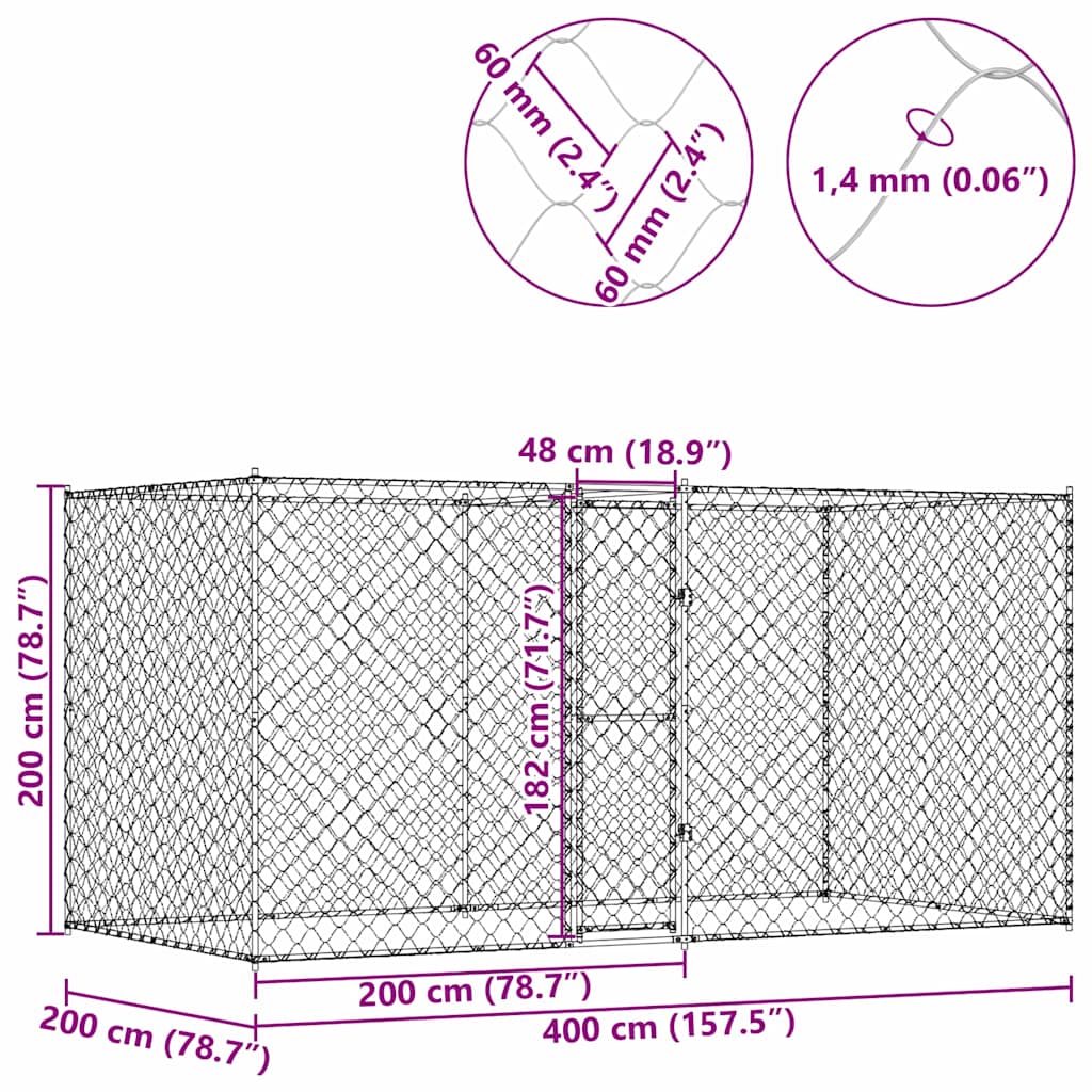 Kavez za pse Srebrno 400 x 200 x 200 cm Cinkani čelik