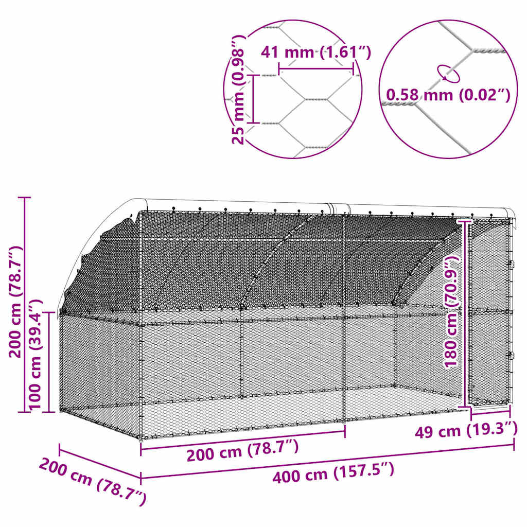 Kavez za piliće 2 pcs Srebrno 400 x 200 x 200 cm Cinkani čelik