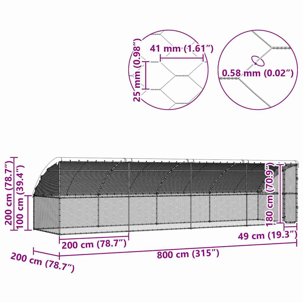 Kavez za piliće 4 pcs Srebrno 800 x 200 x 200 cm Cinkani čelik