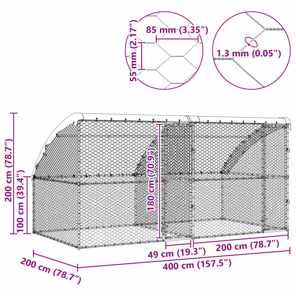 Kućica za pse 2 pcs Srebrno 4 x 2 x 2 m Pocinčani čelik