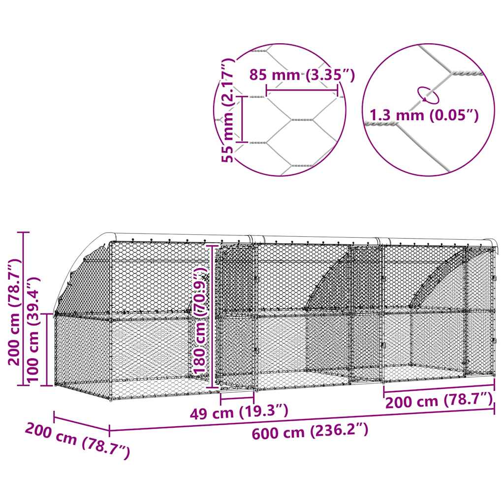 Kućica za pse 3 pcs Srebrno 6 x 2 x 2 m Pocinčani čelik