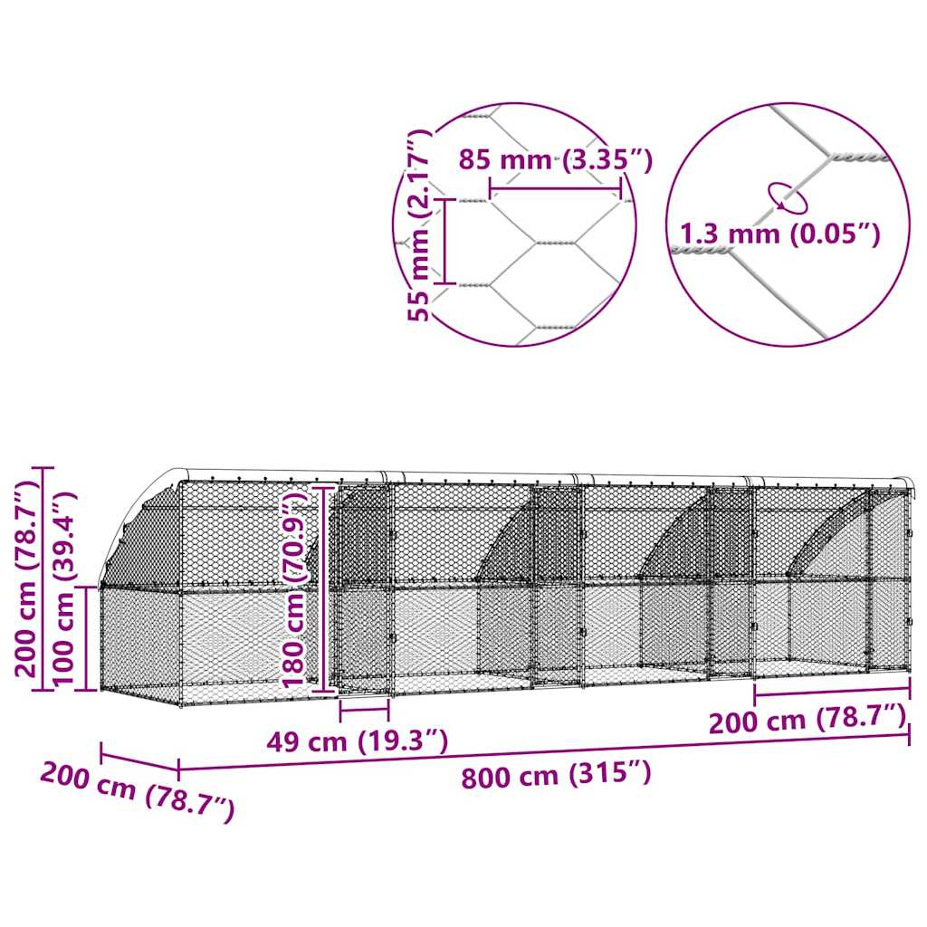Kućica za pse 4 pcs Srebrno 8 x 2 x 2 m Pocinčani čelik