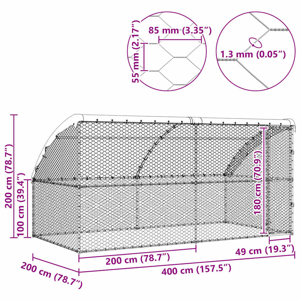 Kućica za pse 2 pcs Srebrno 4 x 2 x 2 m Pocinčani čelik
