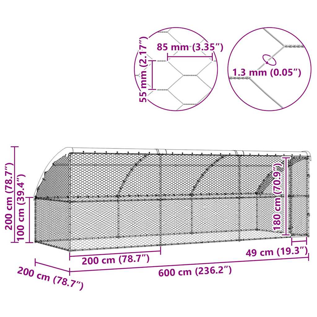 Kućica za pse 3 pcs Srebrno 6 x 2 x 2 m Pocinčani čelik